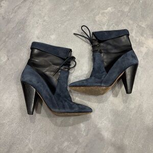 VERONICA‎ BEARD Hawthorne Leather Suede Navy Black Lace Up Ankle Boots Size 37.5